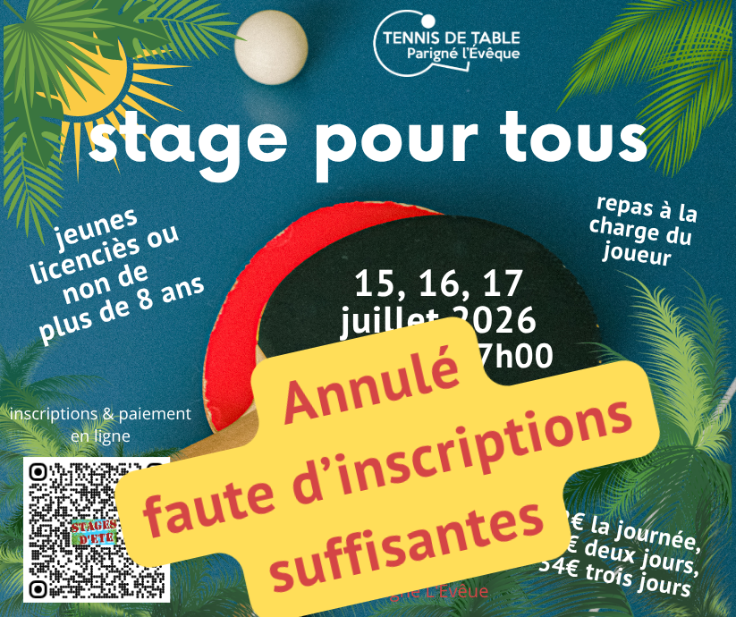 2ème semaine de stage annulée, par manque d'inscrits