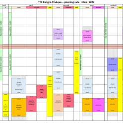 Planning des entrainements 2026-2027